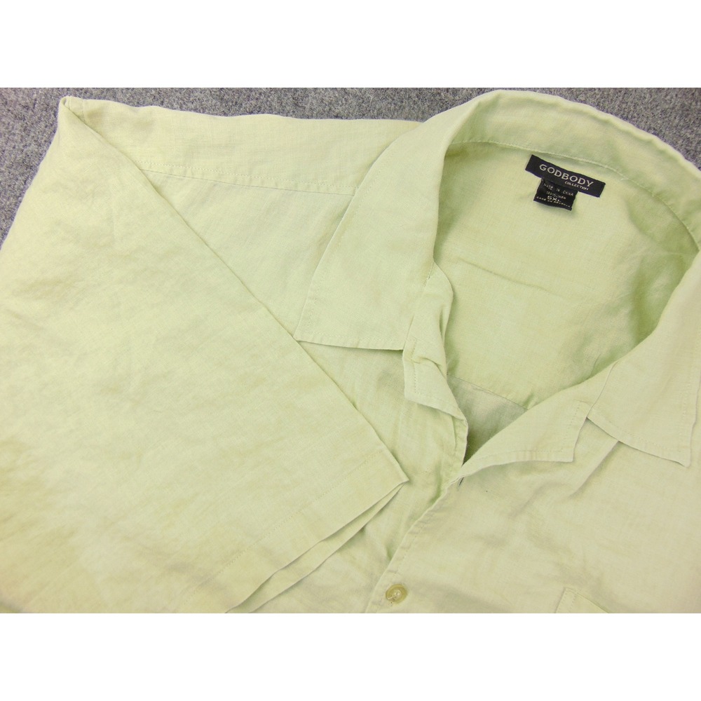 Godbody Linen Shirt Mens 5XL Button Up Green Streetwear Y2K Baggy FLAW